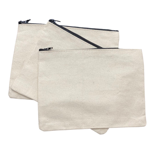 Natural Zipper Cosmetic Bag flat pouch – 8″ x 6″
