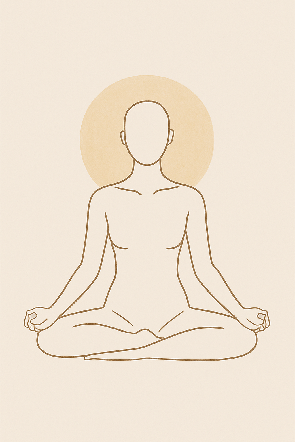 Minimal line-art illustration of meditating figure with golden aura – MeraKapda Spiritual Vibe Collection