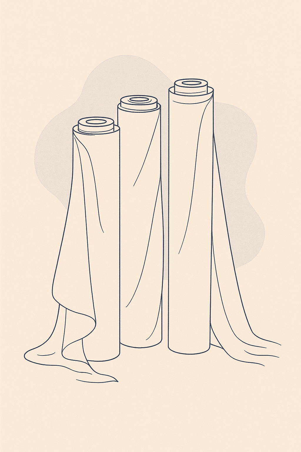 Minimal line illustration of linen fabric roll with fine texture – MeraKapda Linen Shop Collection