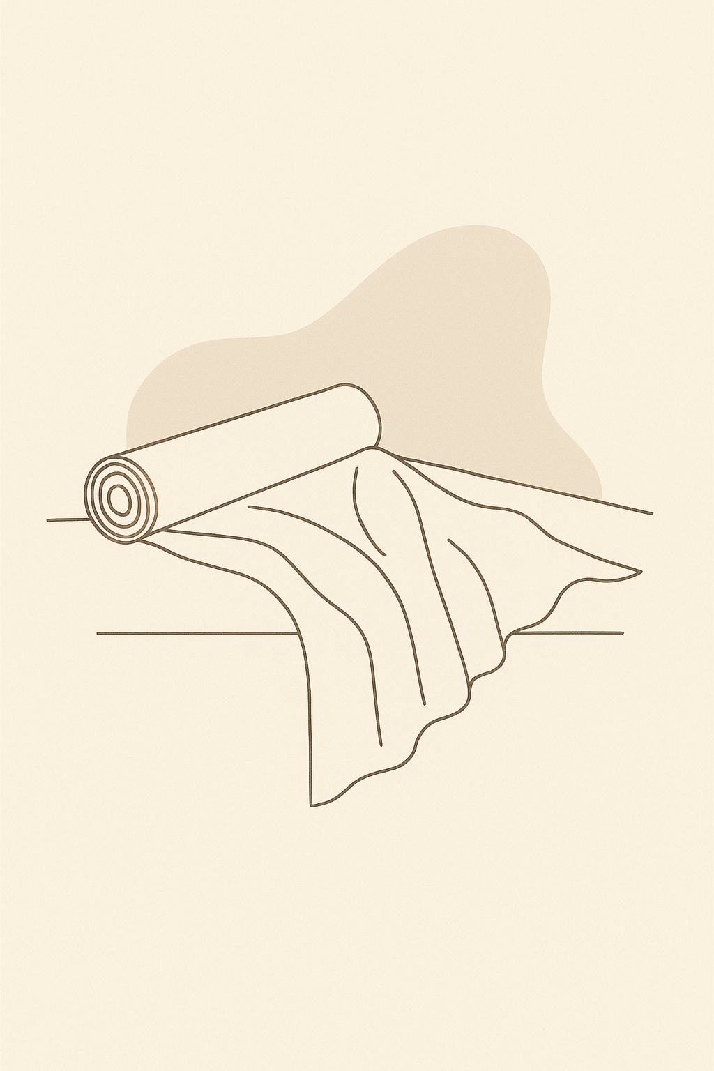 Minimal line-art illustration of a plain fabric roll on beige background – MeraKapda Plain Fabric Collection