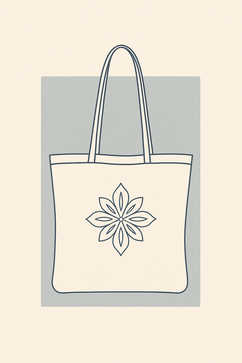 Minimal line drawing of printed tote bag with subtle geometric pattern – MeraKapda Printed Tote Collection