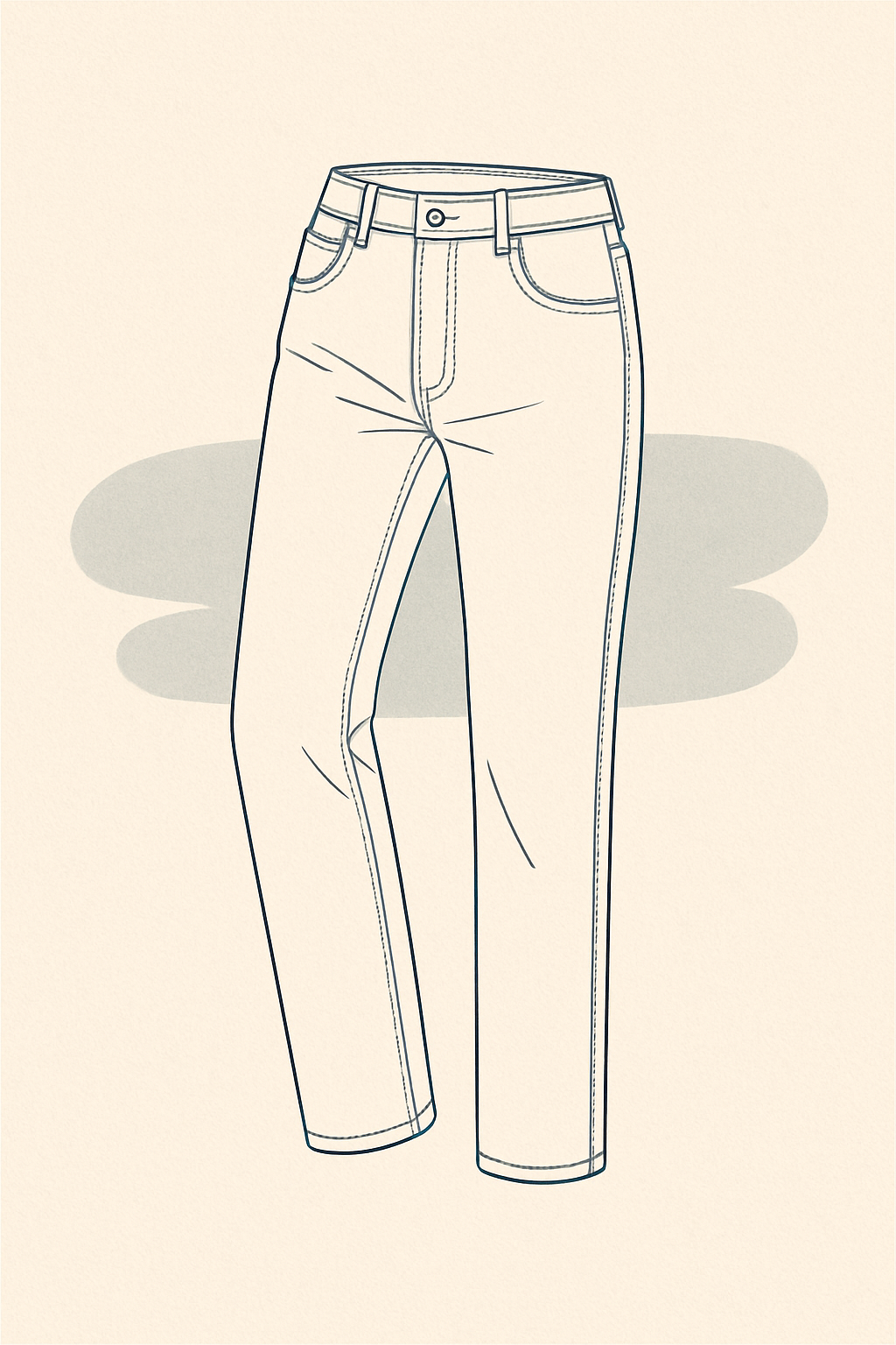 Minimal line-art illustration of denim jeans with stitch detail – MeraKapda Jeans Collection
