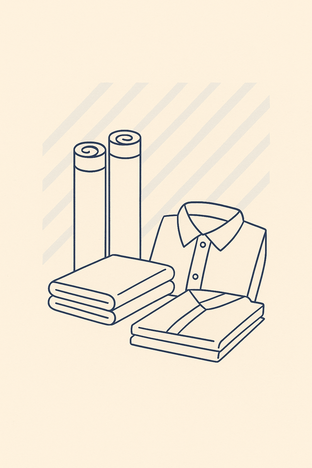 Minimal line-art illustration of folded school uniform fabrics – MeraKapda School Uniform Fabric Collection