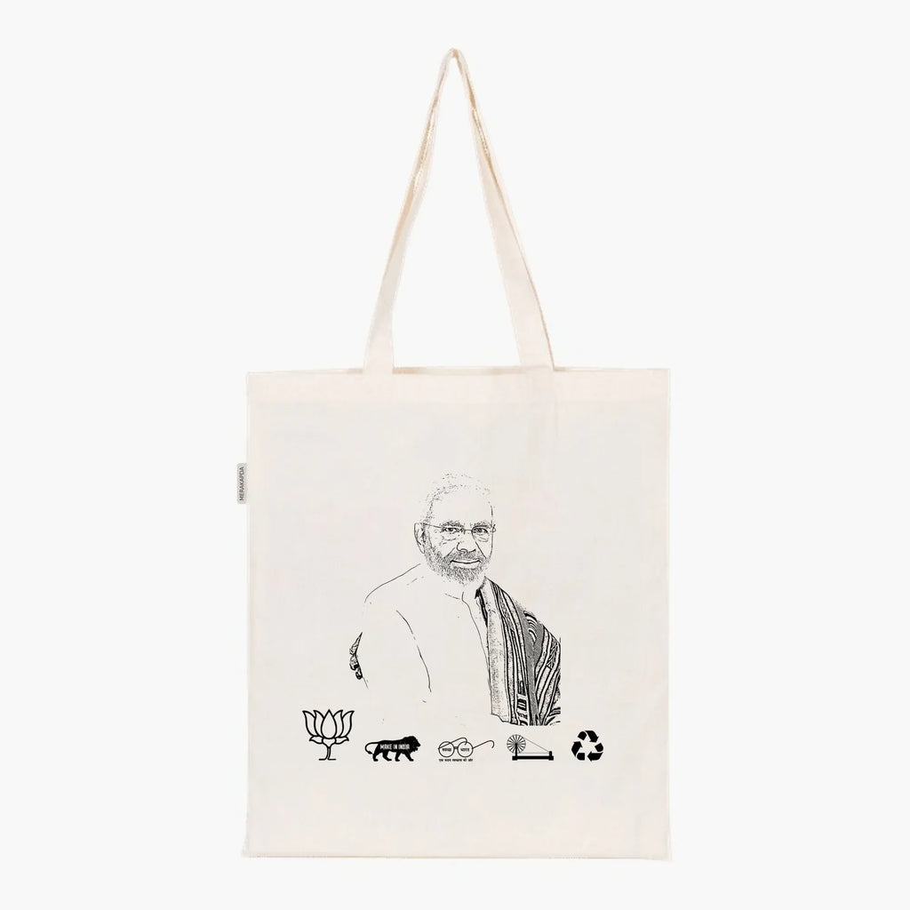 Printed Natural Tote Bag (BJP MODI) - MeraKapda
