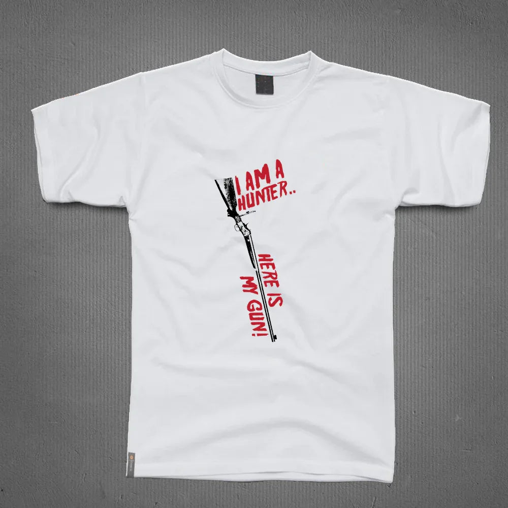 Round Neck T-Shirt - I am a hunter and my gun - MeraKapda