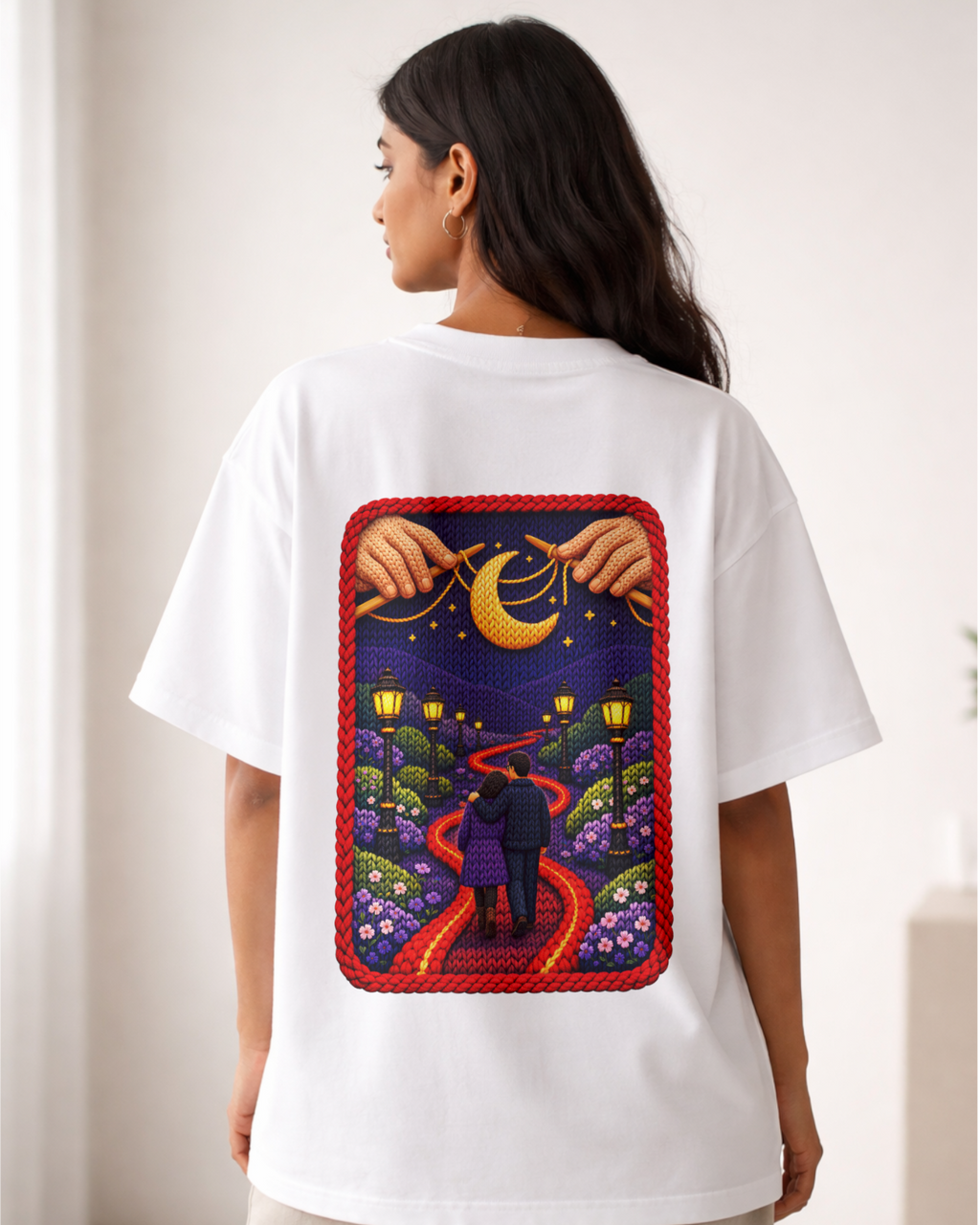 Intertwined Oversized T‑Shirt – Yarn Forest Night Garden Edition