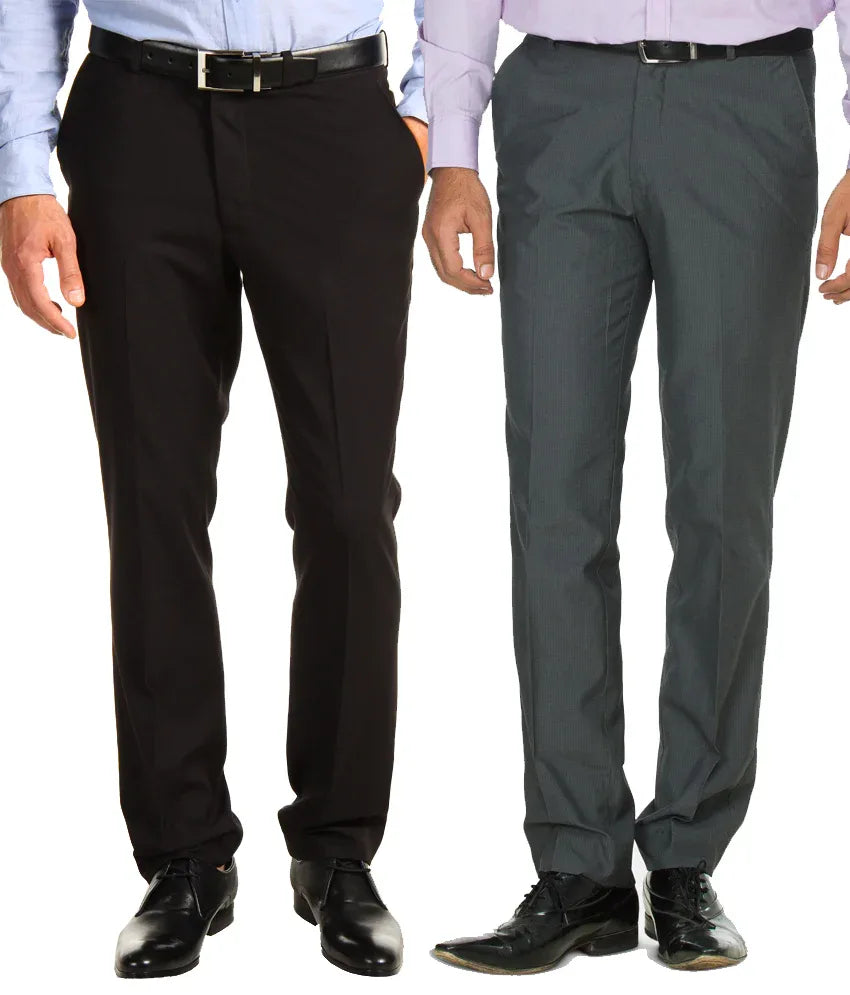Pack of 2 Formal Trouser For Men - Black & Gray - MeraKapda