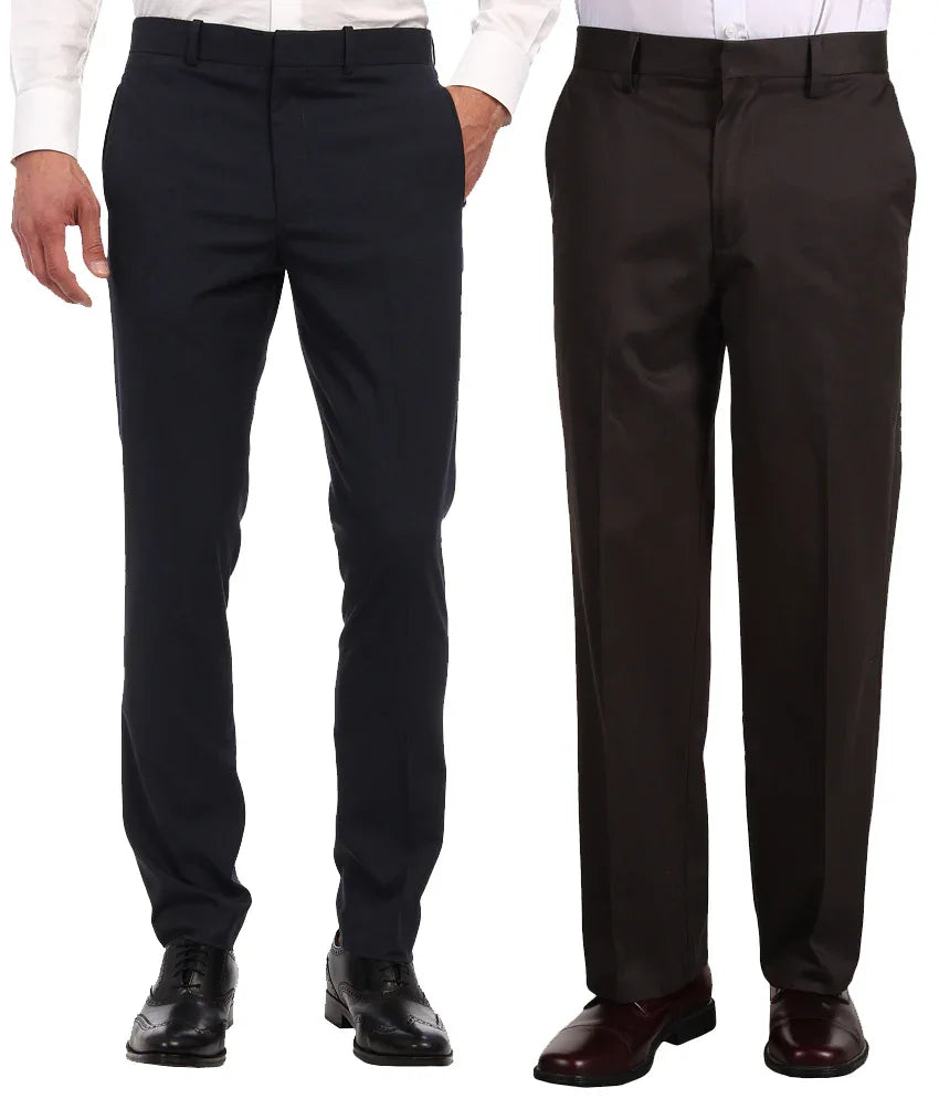 Pack of 2 Formal Trouser For Men - Blue & Brown - MeraKapda
