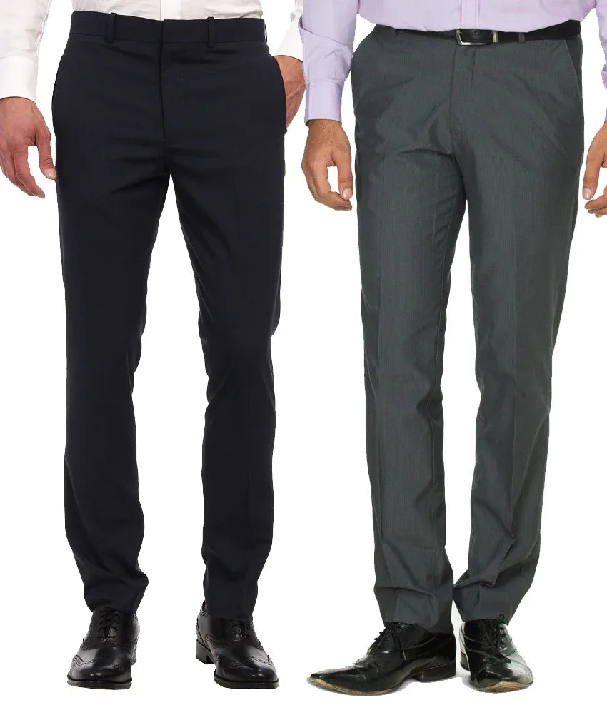 Pack of 2 Formal Trouser For Men - Blue & Gray - MeraKapda