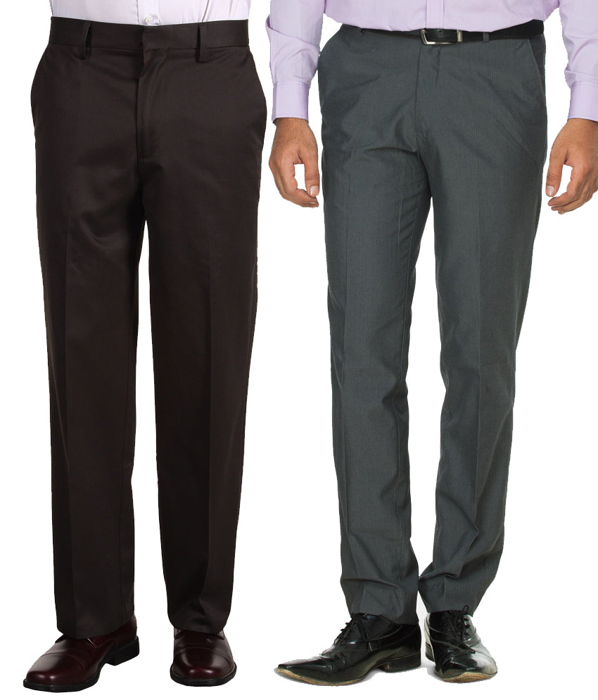 Pack of 2 Formal Trouser For Men - Brown & Gray