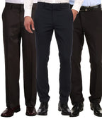 Pack of 3 Formal Trouser For Men - Black, Blue & Brown - MeraKapda
