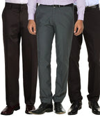 Pack of 3 Formal Trouser For Men - Black, Brown & Gray - MeraKapda