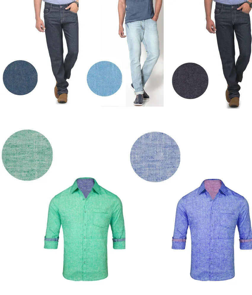 2 Linen Shirting Fabric & 3 Jeans Trouser Fabric Pack of 5 MKJL02 - MeraKapda