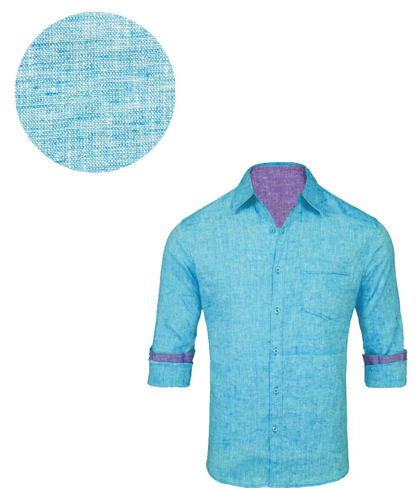 Linen Fabric by Gwalior Cyan MKL06 - MeraKapda
