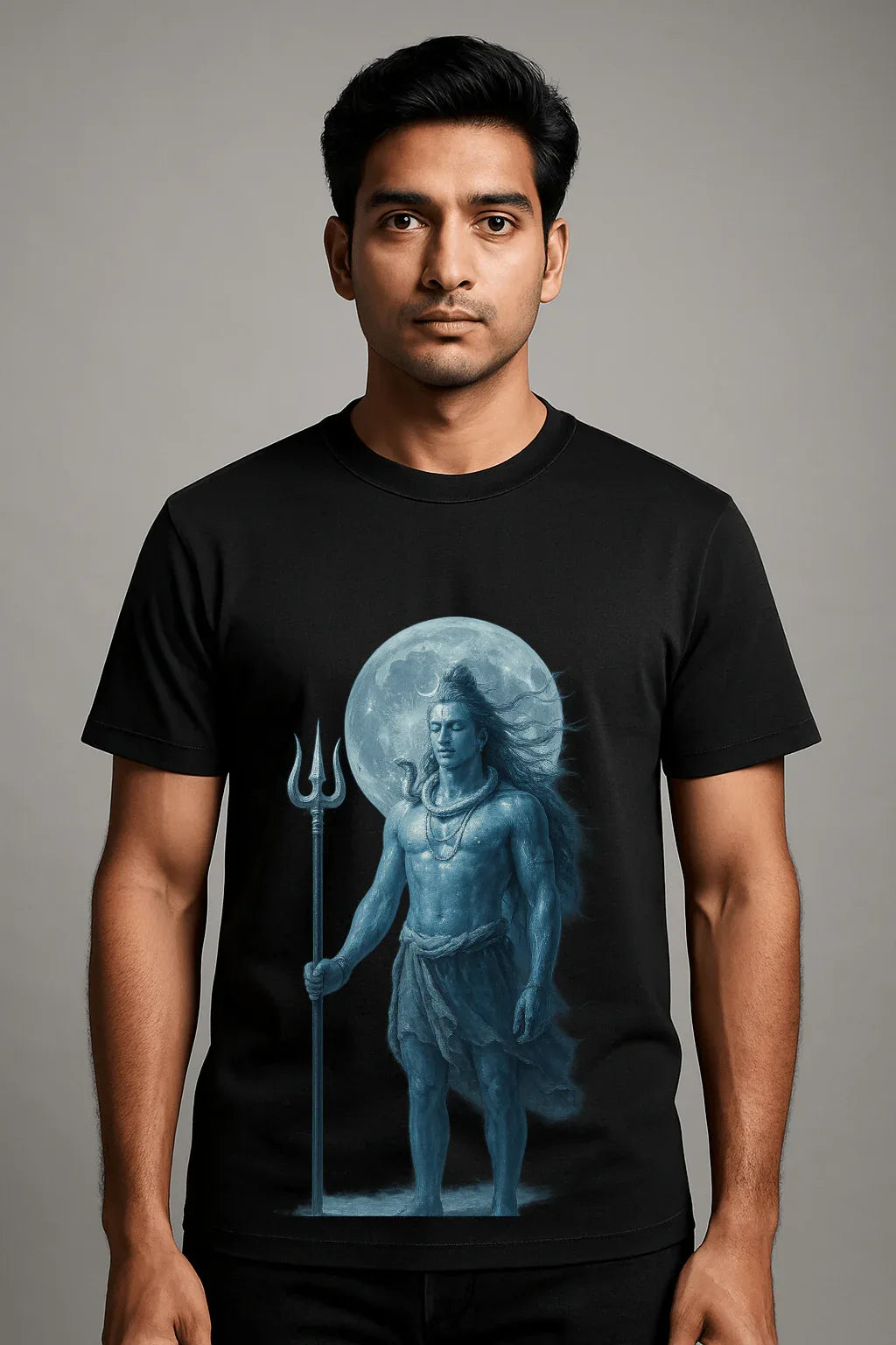 Mahadev Full Moon Serenity T-Shirt – Premium Black - MeraKapda