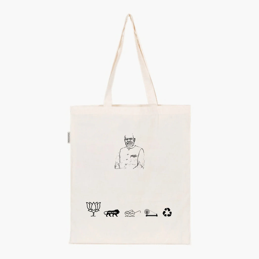Printed Natural Tote Bag (PM MODI) - MeraKapda