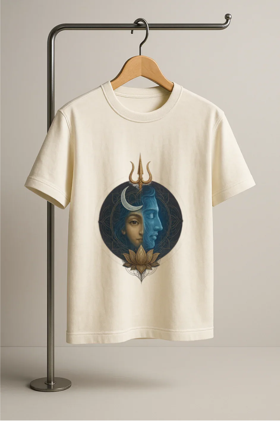 Shiv Shakti Dual Face Art T-Shirt – Divine Balance Series (Off white) - MeraKapda