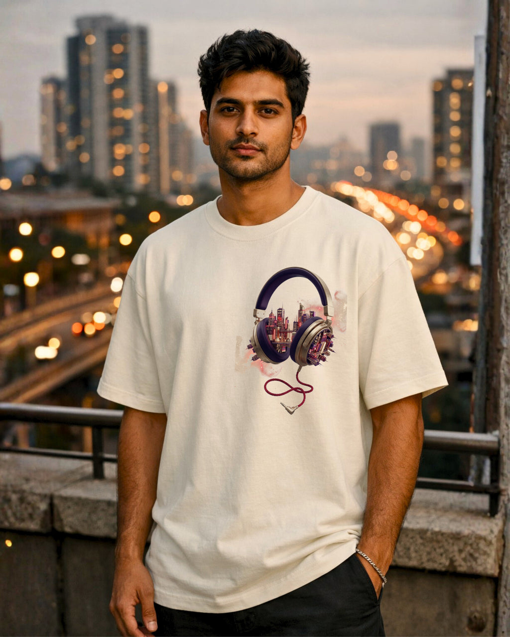 Rhythm City Skyline Oversized T-Shirt | The City Never Sleeps