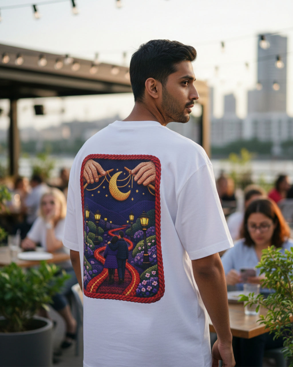 Intertwined Oversized T‑Shirt – Yarn Forest Night Garden Edition