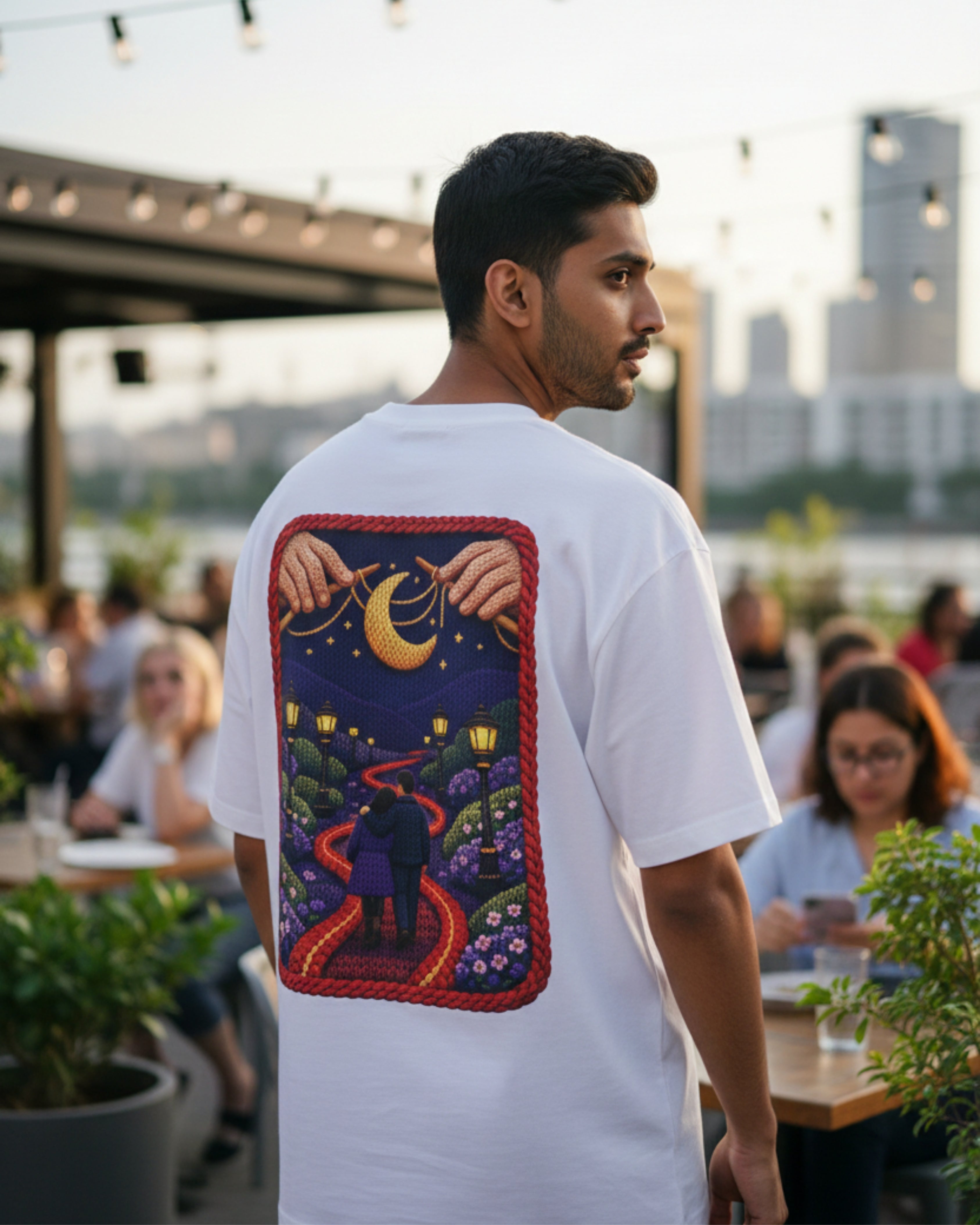 Intertwined Oversized T‑Shirt – Yarn Forest Night Garden Edition