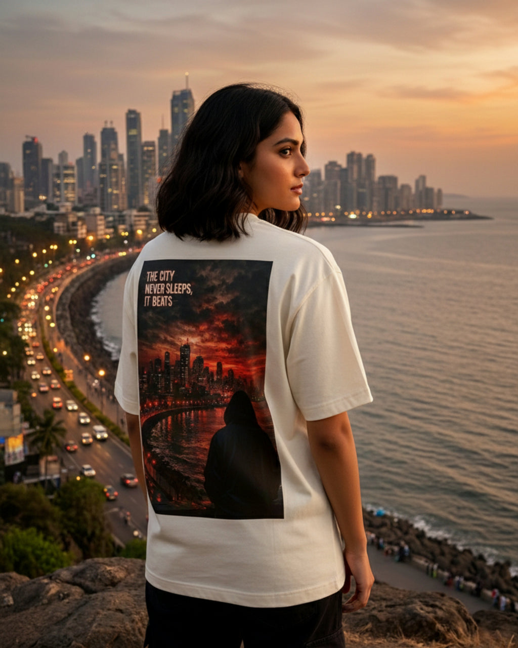 Marine Drive Beats Oversized T-Shirt – Rhythm City Edition | Unisex Streetwear