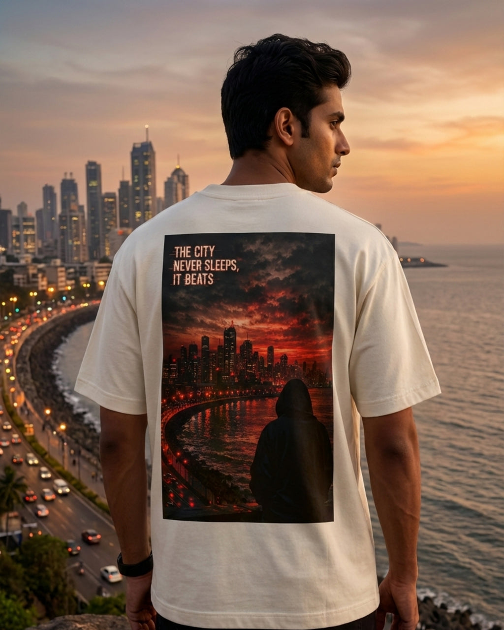 Marine Drive Beats Oversized T-Shirt – Rhythm City Edition | Unisex Streetwear