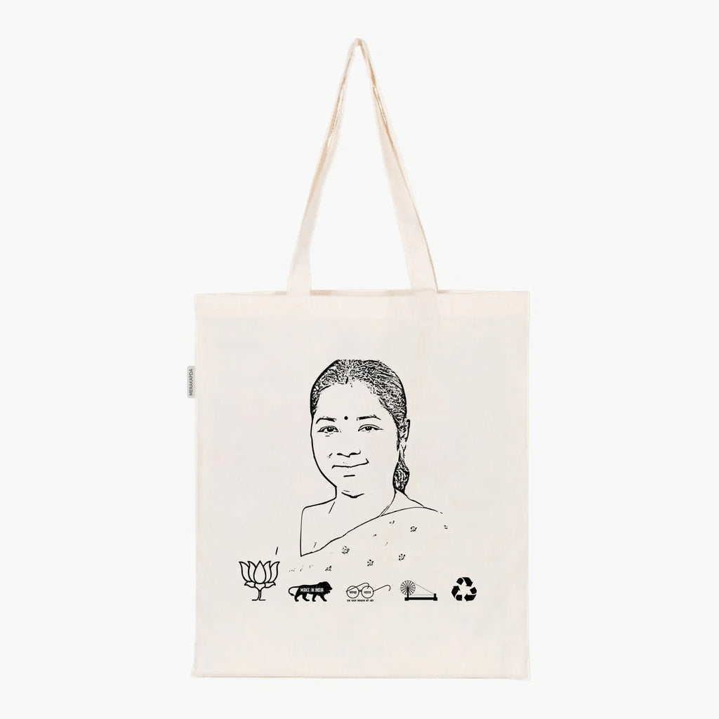 Printed Natural Tote Bag (Smt Geeta Koda) - MeraKapda