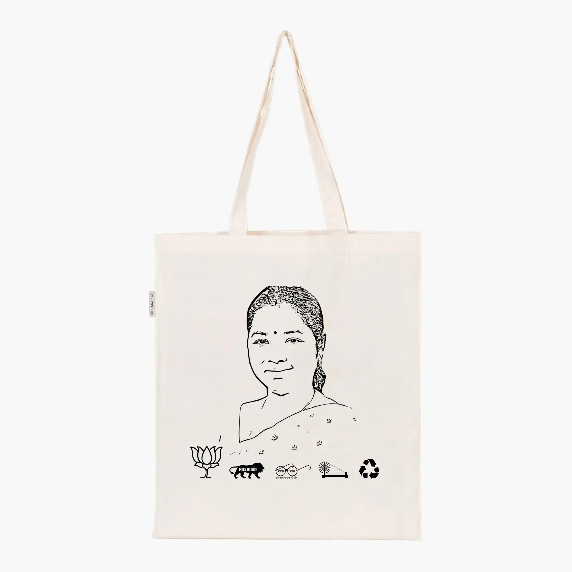 Printed Natural Tote Bag (Smt Geeta Koda) - MeraKapda