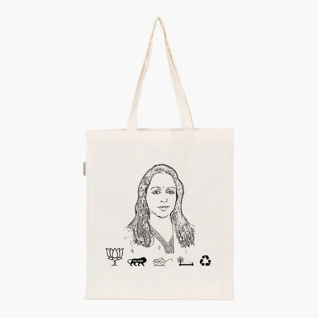 Printed Natural Tote Bag (Smt Hema Malini) - MeraKapda