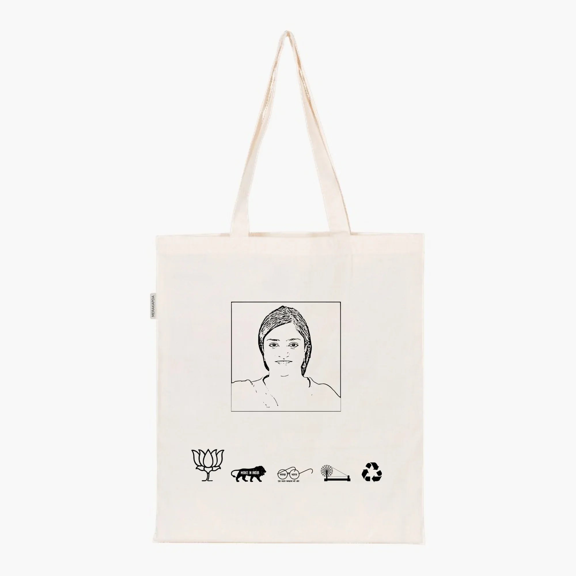 Printed Natural Tote Bag (Smt Poonamben Maadam) - MeraKapda