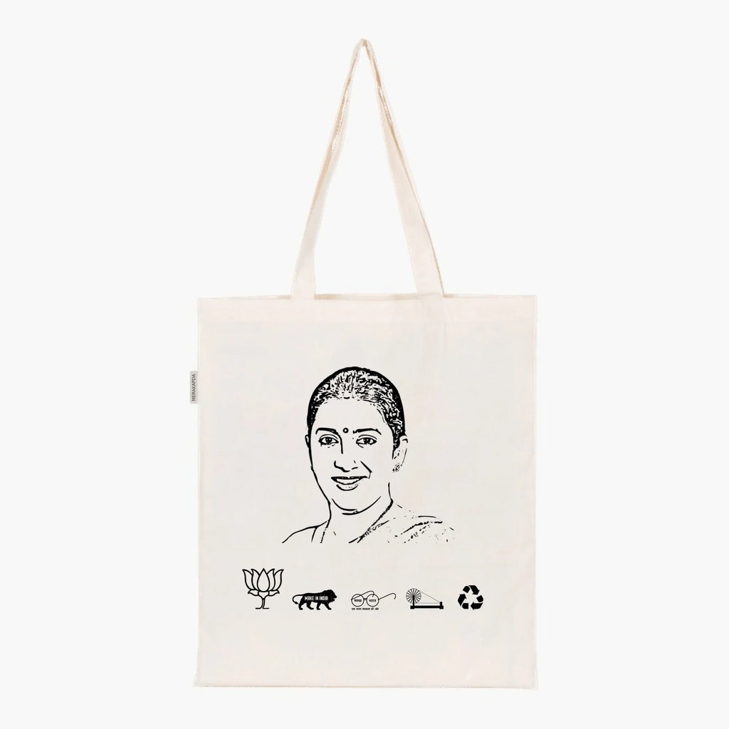 Printed Natural Tote Bag (Smt Smriti lrani) - MeraKapda