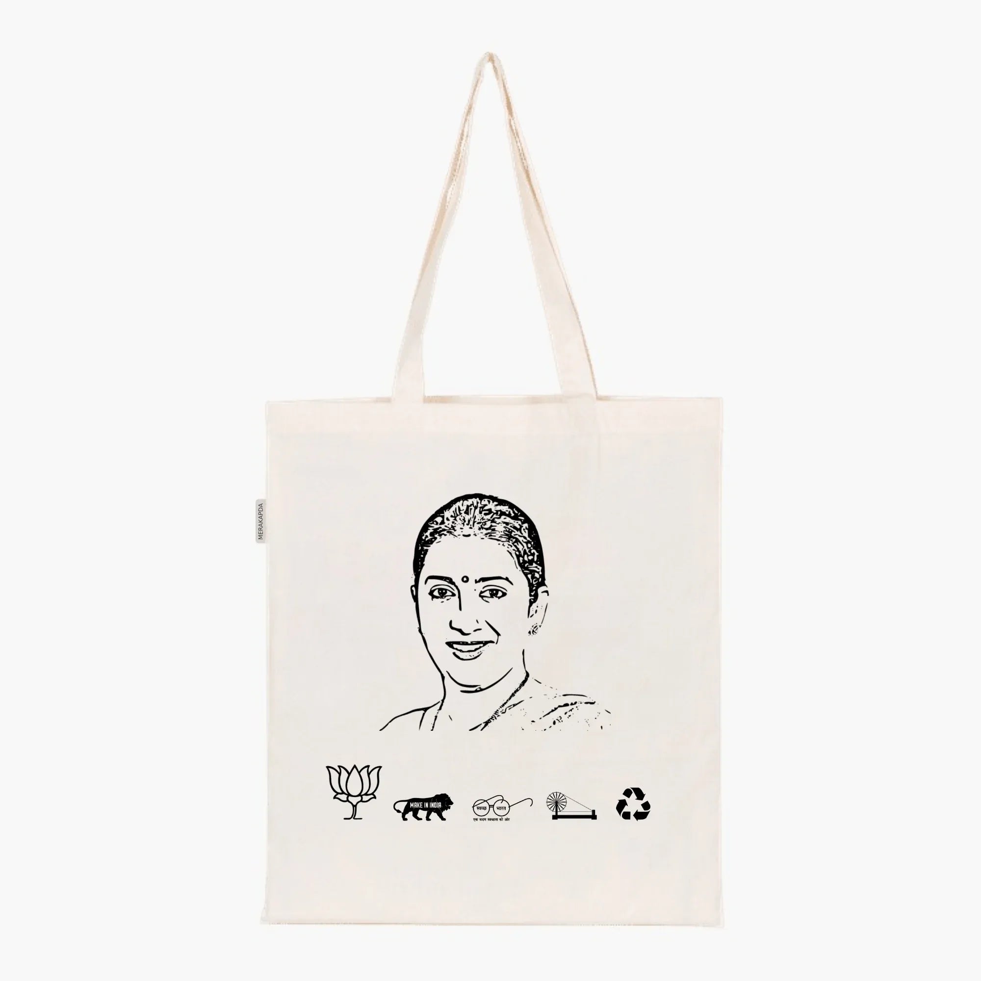 Printed Natural Tote Bag (Smt Smriti lrani) - MeraKapda