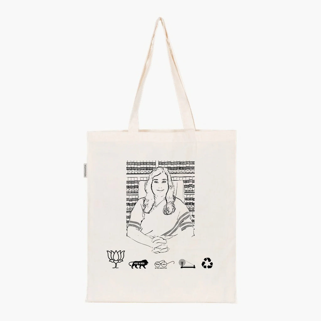 Printed Natural Tote Bag (Bansuri Swaraj) - MeraKapda