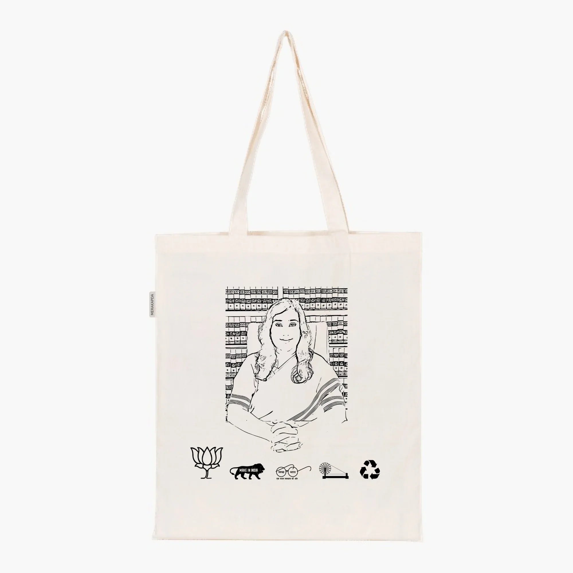 Printed Natural Tote Bag (Bansuri Swaraj) - MeraKapda
