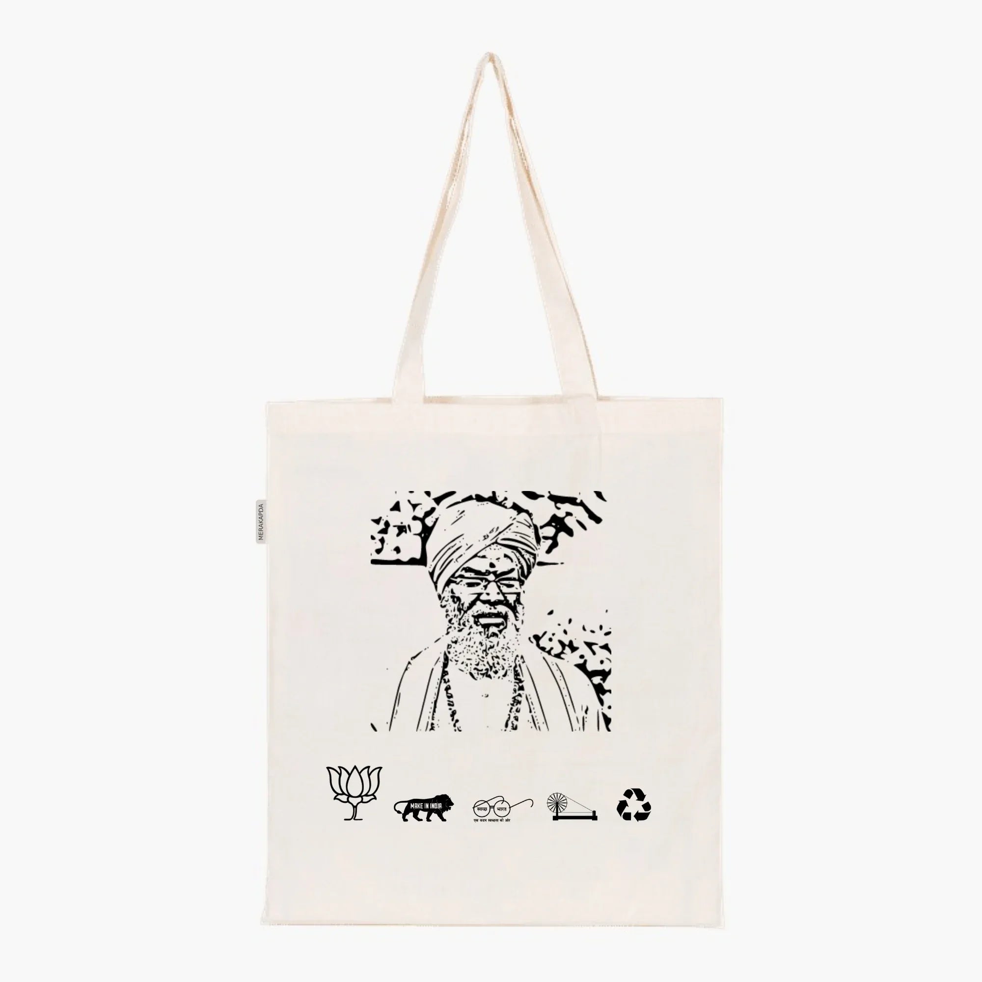 Printed Natural Tote Bag (Shri Sakshi Maharaj) - MeraKapda