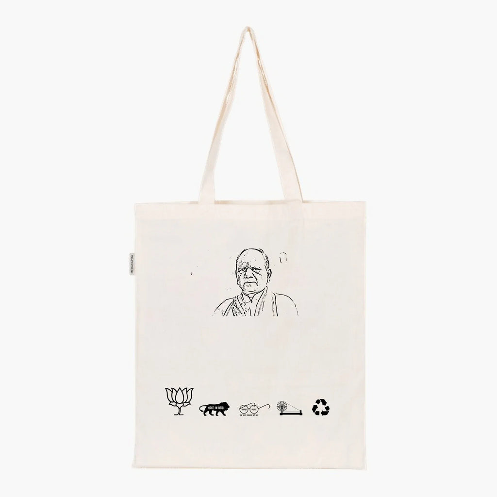 Printed Natural Tote Bag (Shri Mansukhbhai Vasava) - MeraKapda