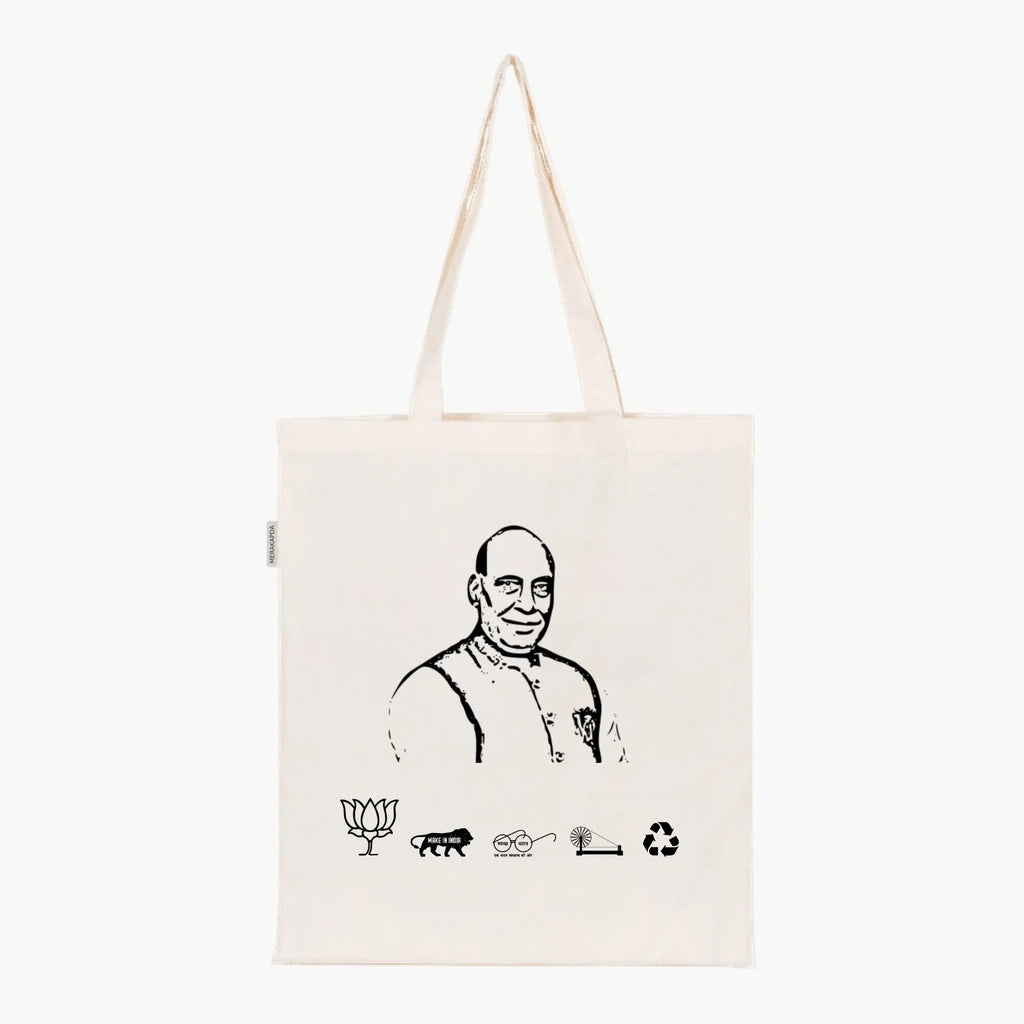 Printed Natural Tote Bag (Shri Rajnath Singh) - MeraKapda