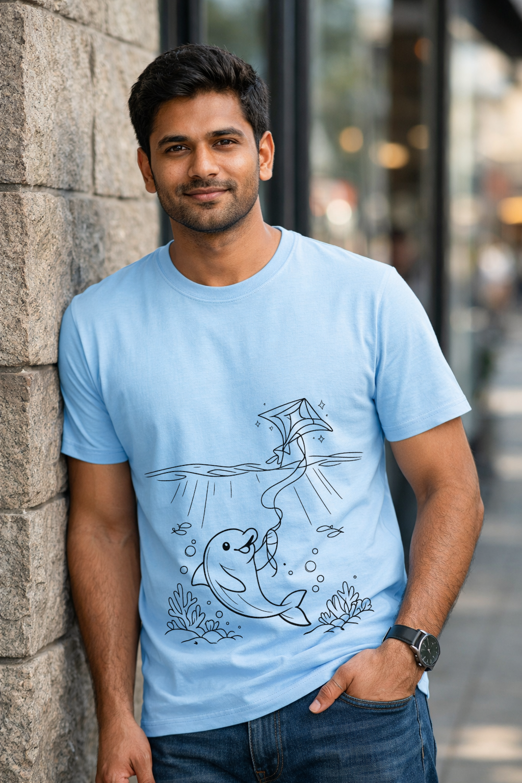 Dolphin Kite Graphic T-Shirt – Minimal Playful Design