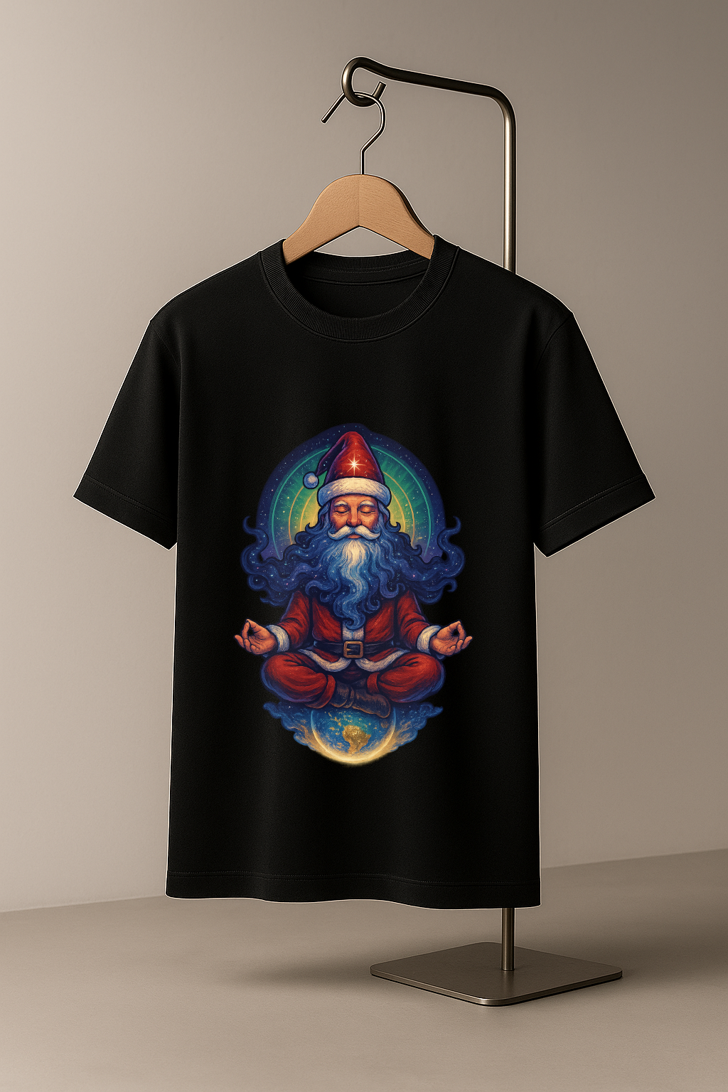 Spiritual Santa meditation artwork Christmas tee