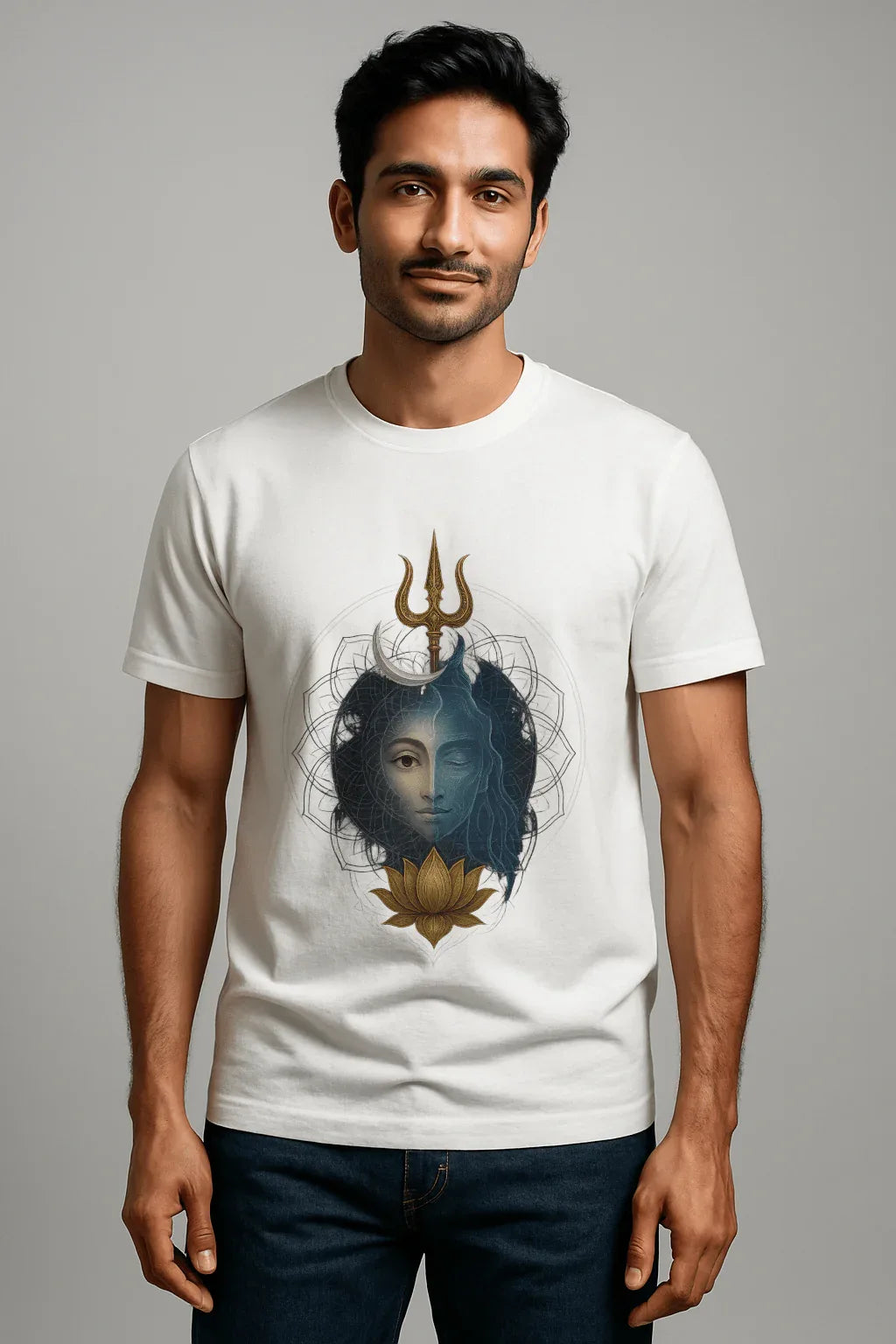 Shiv Shakti Celestial Union T-Shirt – Divine Balance Series (White) - MeraKapda