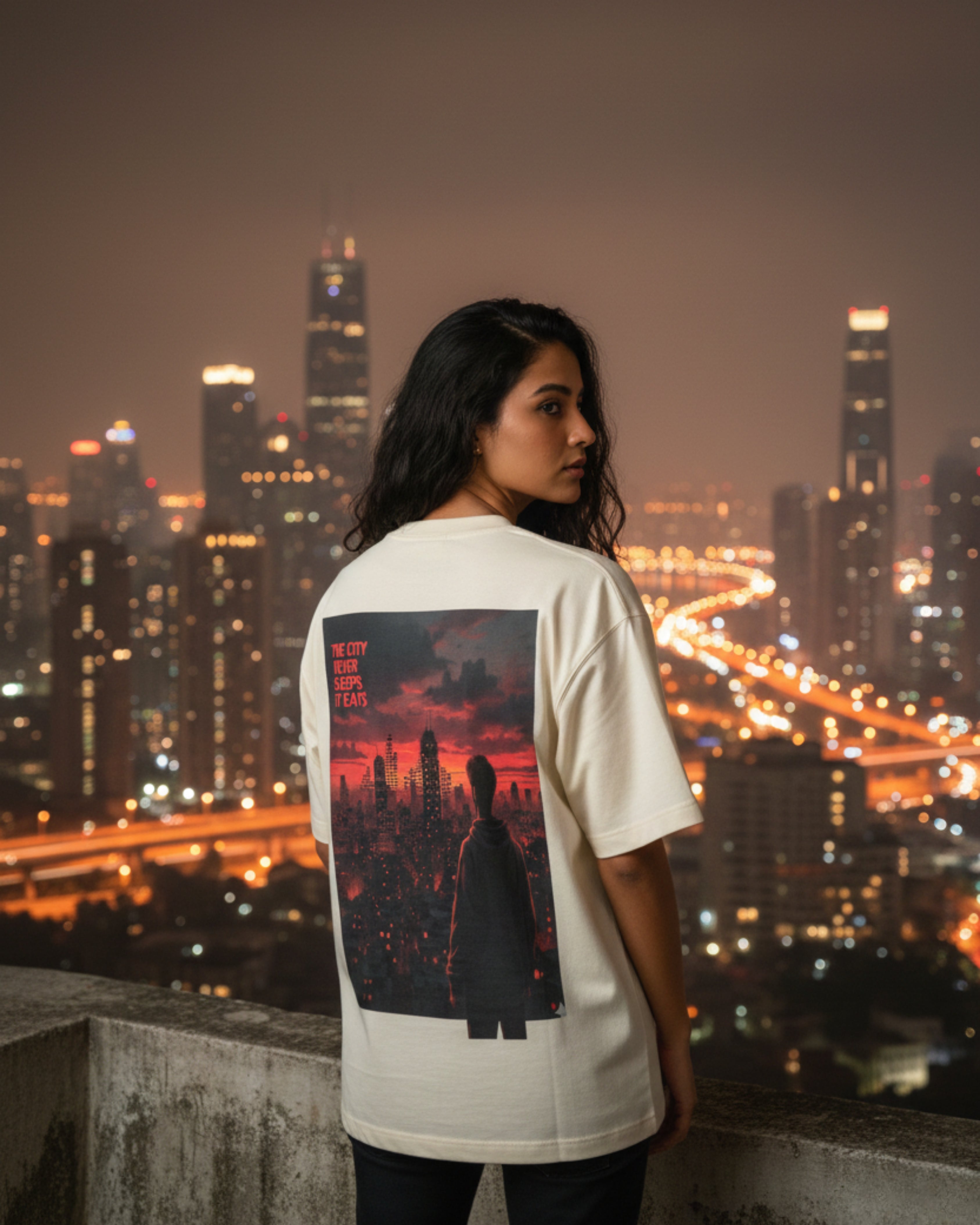 Rhythm City Skyline Oversized T-Shirt | The City Never Sleeps