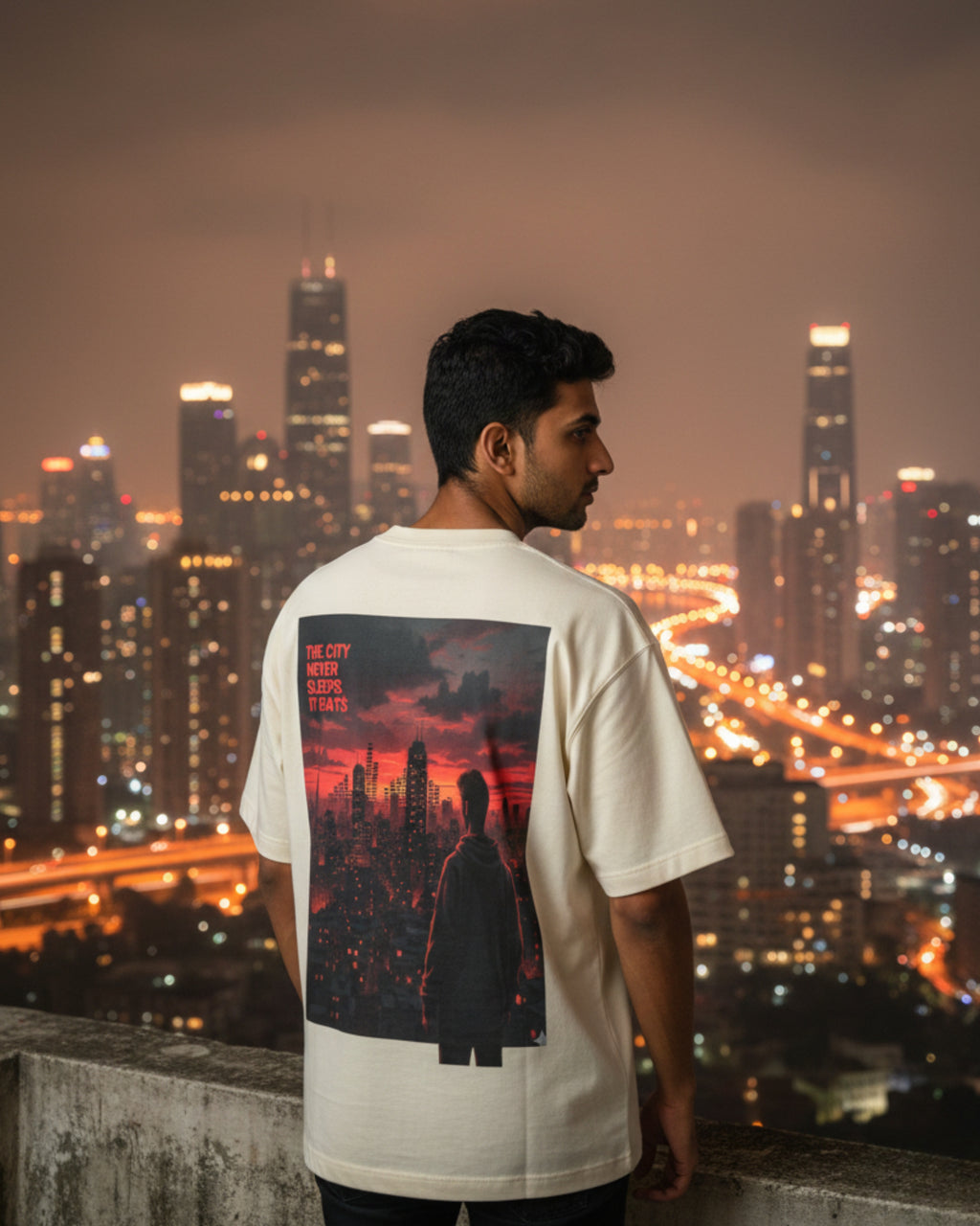Rhythm City Skyline Oversized T-Shirt | The City Never Sleeps